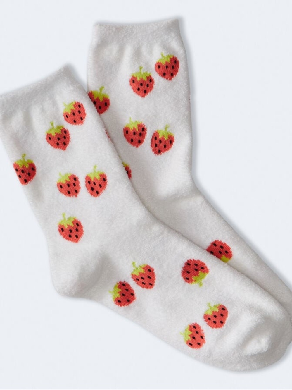 Strawberry Pattern Plush Socks - White